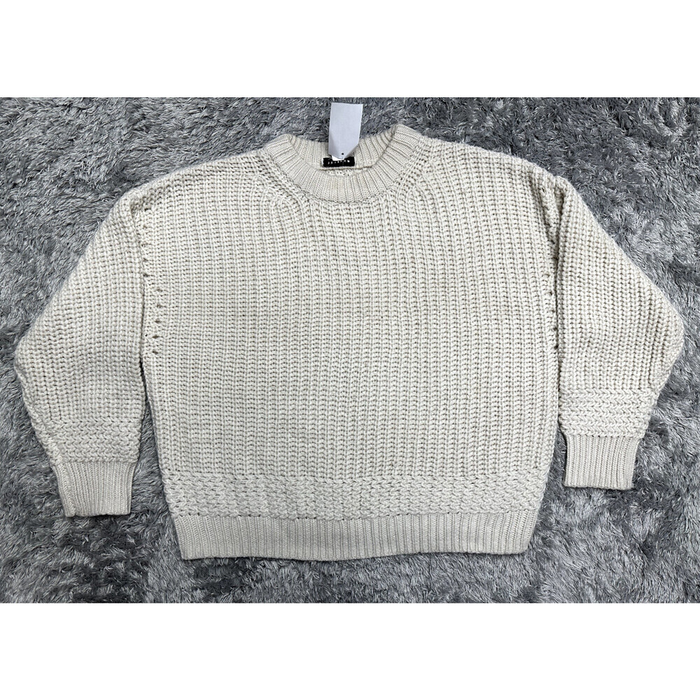 Topshop women's Pointelle Detail Crewneck Sweater In Ivory Size 12 US / L UK